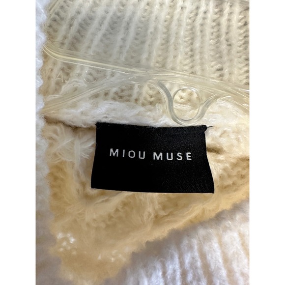 MIOU MUSE Cream Navy Geometric Fair Isle Mock Neck Sweater Size M - Picture 3 of 6